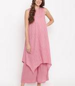 Pink Dobby Asymmetric Kurta-Palazzo