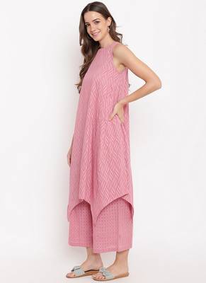 Pink Dobby Asymmetric Kurta-Palazzo 2