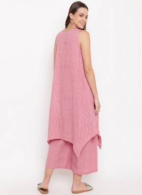 Pink Dobby Asymmetric Kurta-Palazzo 3