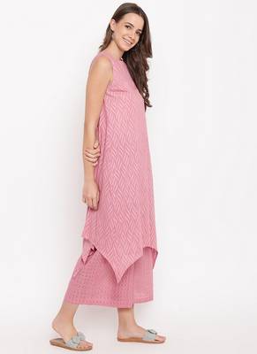Pink Dobby Asymmetric Kurta-Palazzo 6