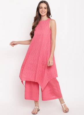 Brick Pink Asymmetric Kurta-Palazzo 1