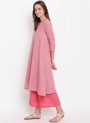 Pink Grid Dobby Kurta-Contrast Palazzo 2