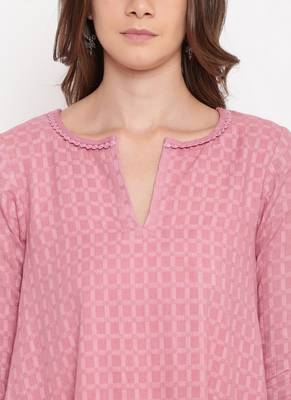 Pink Grid Dobby Kurta-Contrast Palazzo 4