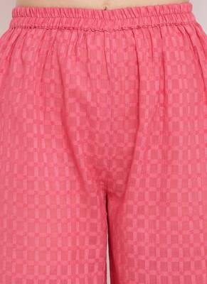 Pink Grid Dobby Kurta-Contrast Palazzo 5