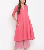 Brick Pink Grid Dobby Kurta-Contrast Palazzo