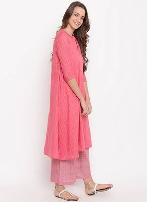 Brick Pink Grid Dobby Kurta-Contrast Palazzo 2