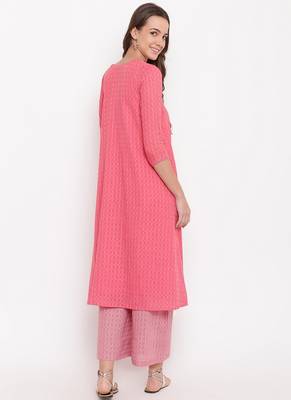 Brick Pink Grid Dobby Kurta-Contrast Palazzo 3