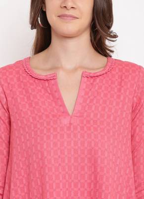 Brick Pink Grid Dobby Kurta-Contrast Palazzo 4