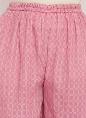 Brick Pink Grid Dobby Kurta-Contrast Palazzo 5