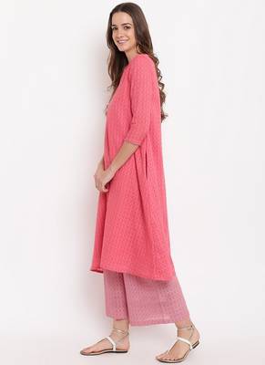 Brick Pink Grid Dobby Kurta-Contrast Palazzo 6