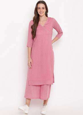 Pink High Slit Kurta-Palazzo 1