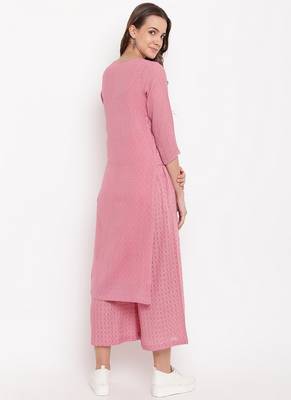 Pink High Slit Kurta-Palazzo 3