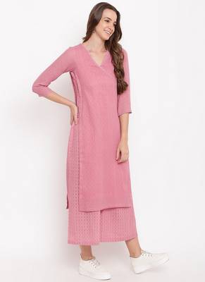 Pink High Slit Kurta-Palazzo 6