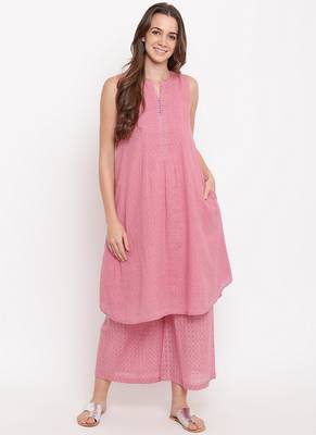 Pink Pin-Tucks Kurta-Palazzo 1