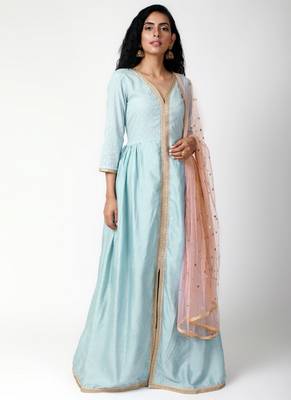 Blue Jacket Style Kurta-Pant-Dupatta 2