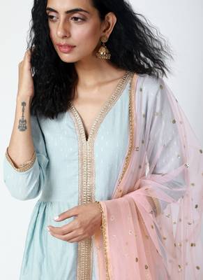 Blue Jacket Style Kurta-Pant-Dupatta 4