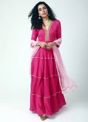Pink Gota Tiered Kurta-Pant-Dupatta 1