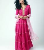 Pink Gota Tiered Kurta-Pant-Dupatta