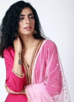 Pink Gota Tiered Kurta-Pant-Dupatta 3