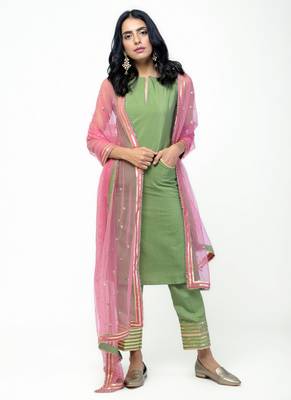 Green Gota Straight Kurta Set 1