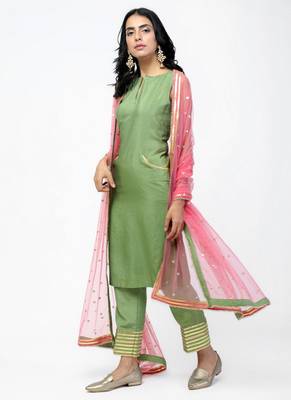 Green Gota Straight Kurta Set 2