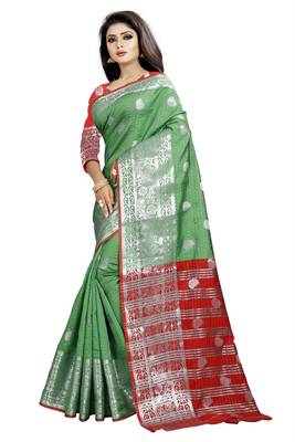 green woven cotton silk saree with blouse 3