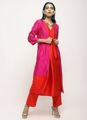 Pink Orange Jacket Kurta Set 1