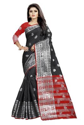 black woven cotton silk saree with blouse 1