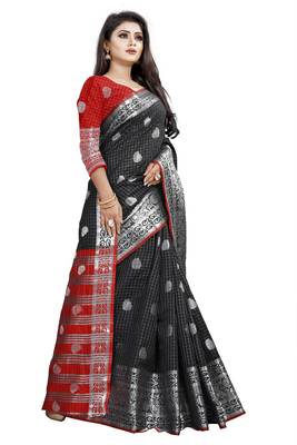 black woven cotton silk saree with blouse 3