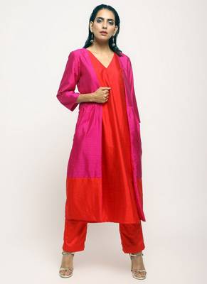 Pink Orange Jacket Kurta Set 6