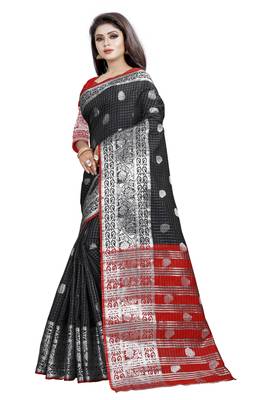 black woven cotton silk saree with blouse 4