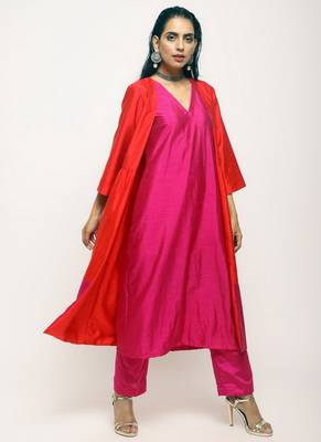 Orange Pink Jacket Kurta Set 1