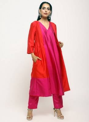Orange Pink Jacket Kurta Set 2