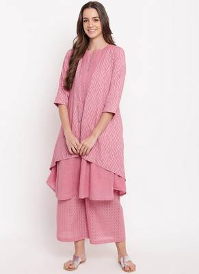 Pink Pin-Tucks Kurta-Palazzo-Jacket 1