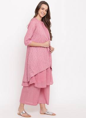 Pink Pin-Tucks Kurta-Palazzo-Jacket 2