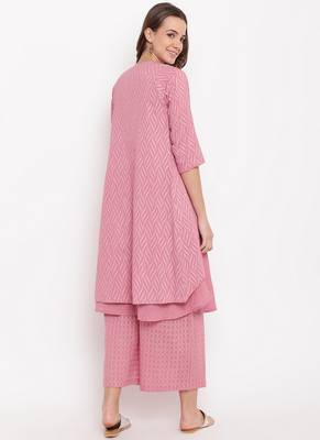 Pink Pin-Tucks Kurta-Palazzo-Jacket 3