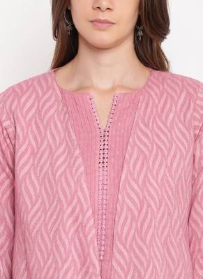Pink Pin-Tucks Kurta-Palazzo-Jacket 4