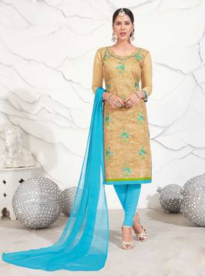 Beige floral print chanderi salwar 1