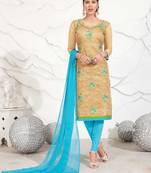 Beige floral print chanderi salwar