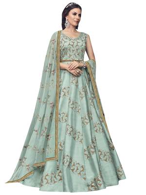 Turquoise embroidered raw silk salwar 1