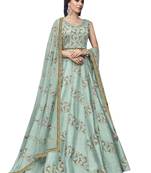 Turquoise embroidered raw silk salwar