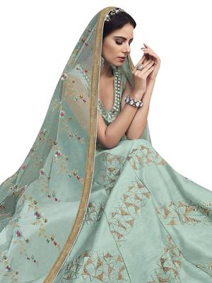 Turquoise embroidered raw silk salwar 2
