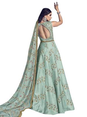 Turquoise embroidered raw silk salwar 3
