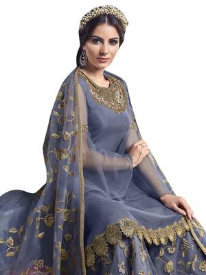Grey embroidered net salwar 2
