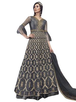 Grey embroidered net salwar 2