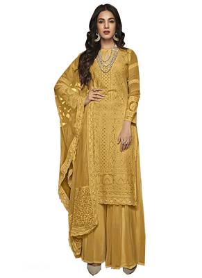Brown Embroidered Faux Georgette Salwar 1