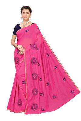 Pink embroidered chanderi silk saree with blouse 1