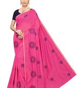 Pink embroidered chanderi silk saree with blouse