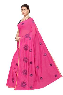Pink embroidered chanderi silk saree with blouse 2