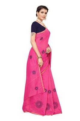 Pink embroidered chanderi silk saree with blouse 3
